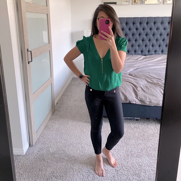 Zara- Emerald Satin Zipper detail Top Size M